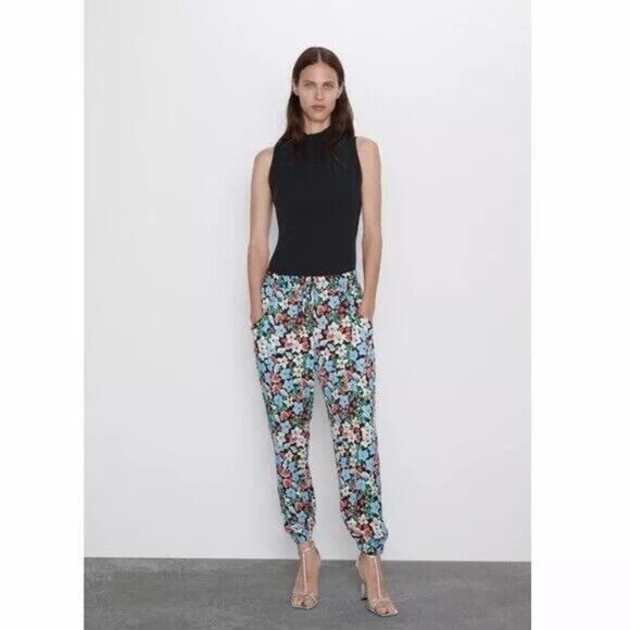Zara Parachute Floral boho Chic Comfort relaxed fit Medium elastic waist pants - Picture 1 of 6